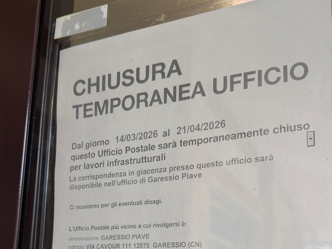 PROVINCIA GRANDA - Avviso chiusura Ufficio Postale di Garessio