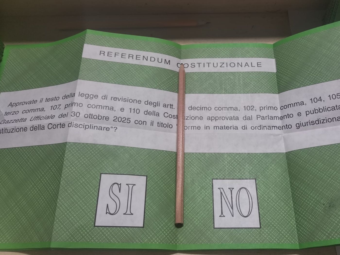 PROVINCIA GRANDA - La scheda verde con il quesito referendario