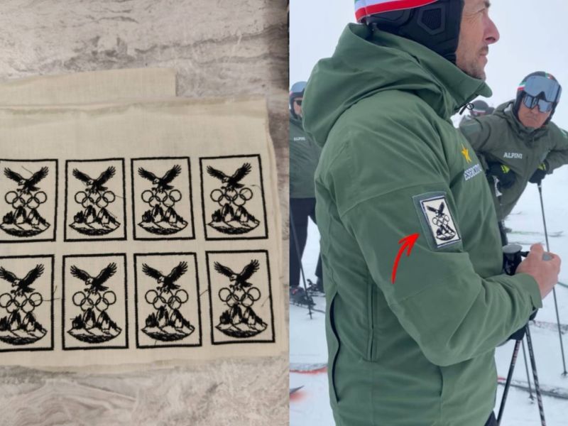 Militari alle Olimpiadi di Milano Cortina 2026 con sulle divise le patch di Federica Ferrero di Carrù